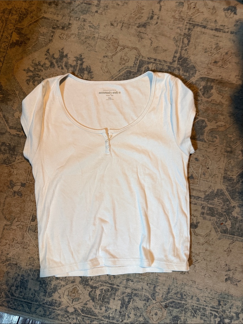 Aeropostale White Scoop Crop Top with Button Placket